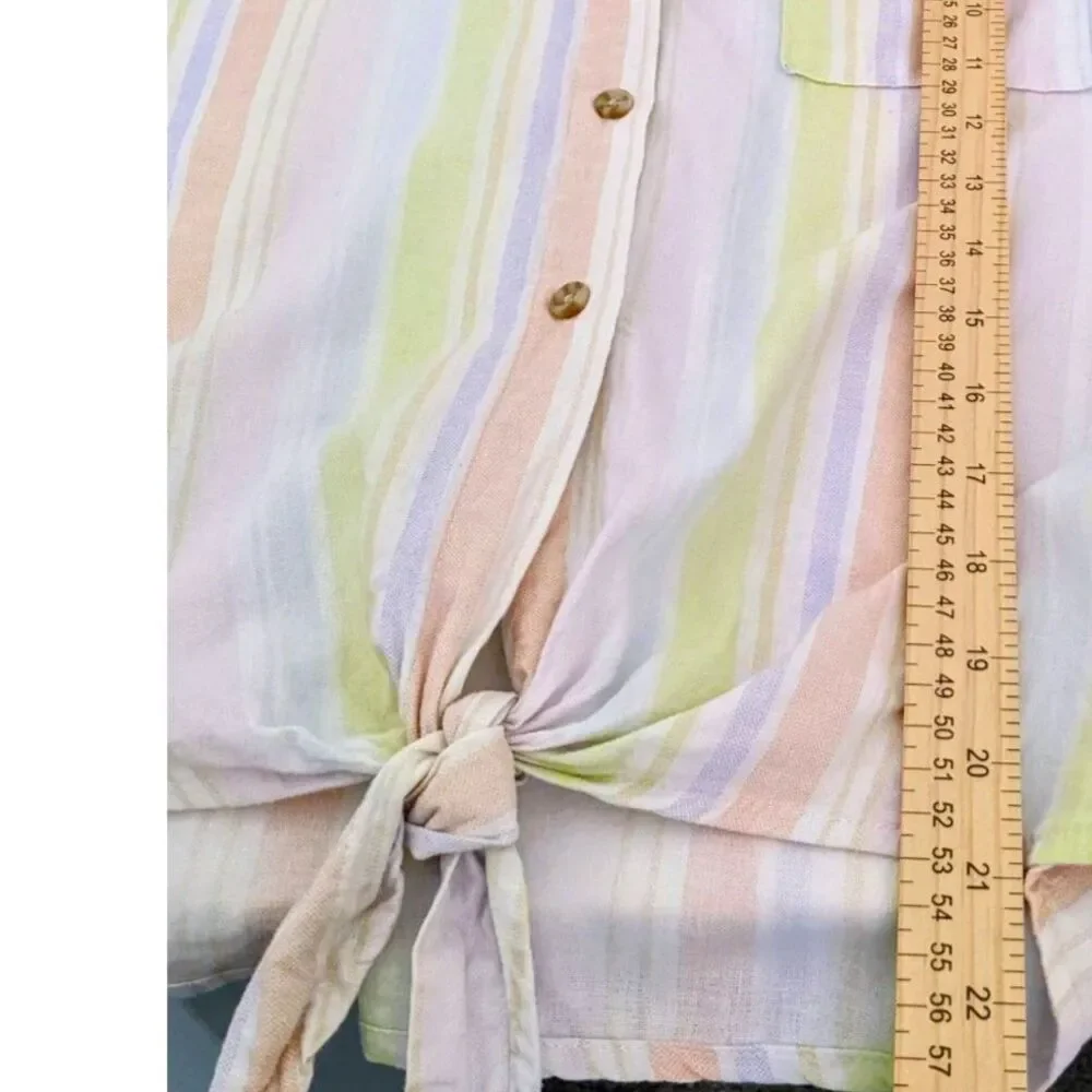 Wonder Nation Girls Multi Color Stripe Button Up Linen Rayon Short Sleeve Top XL